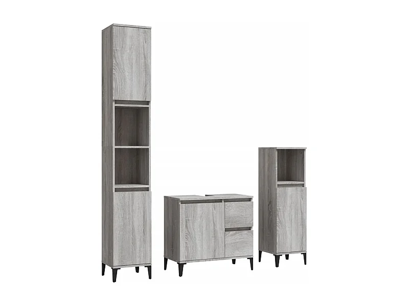 Ensemble d'armoires de salle de bain 3 pcs sonoma gris