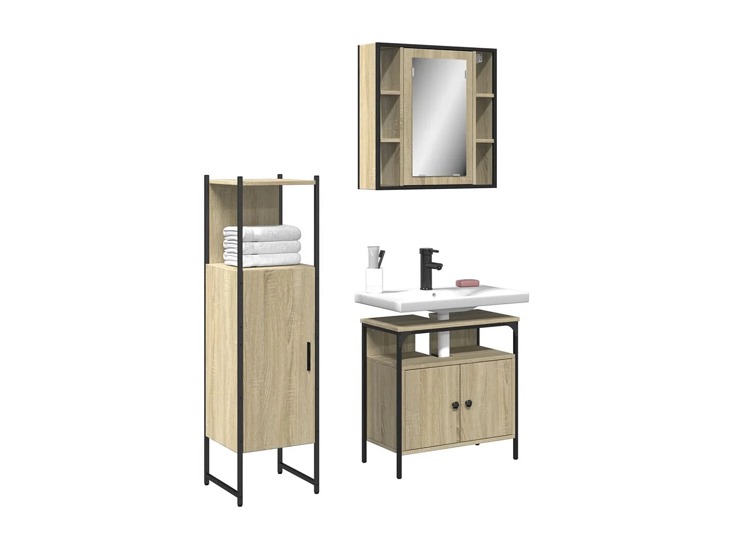 Ensemble d'armoires de salle de bain 3 pcs chêne sonoma