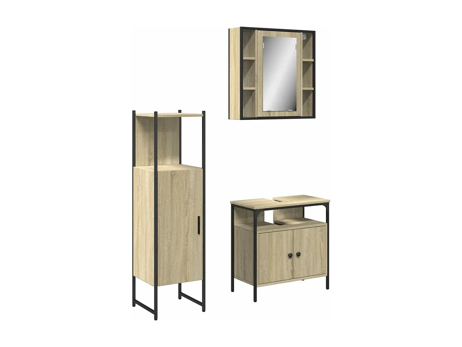 Ensemble d'armoires de salle de bain 3 pcs chêne sonoma