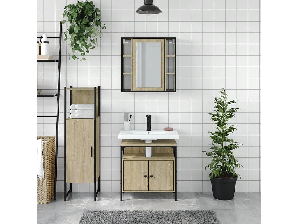 Ensemble d'armoires de salle de bain 3 pcs chêne sonoma