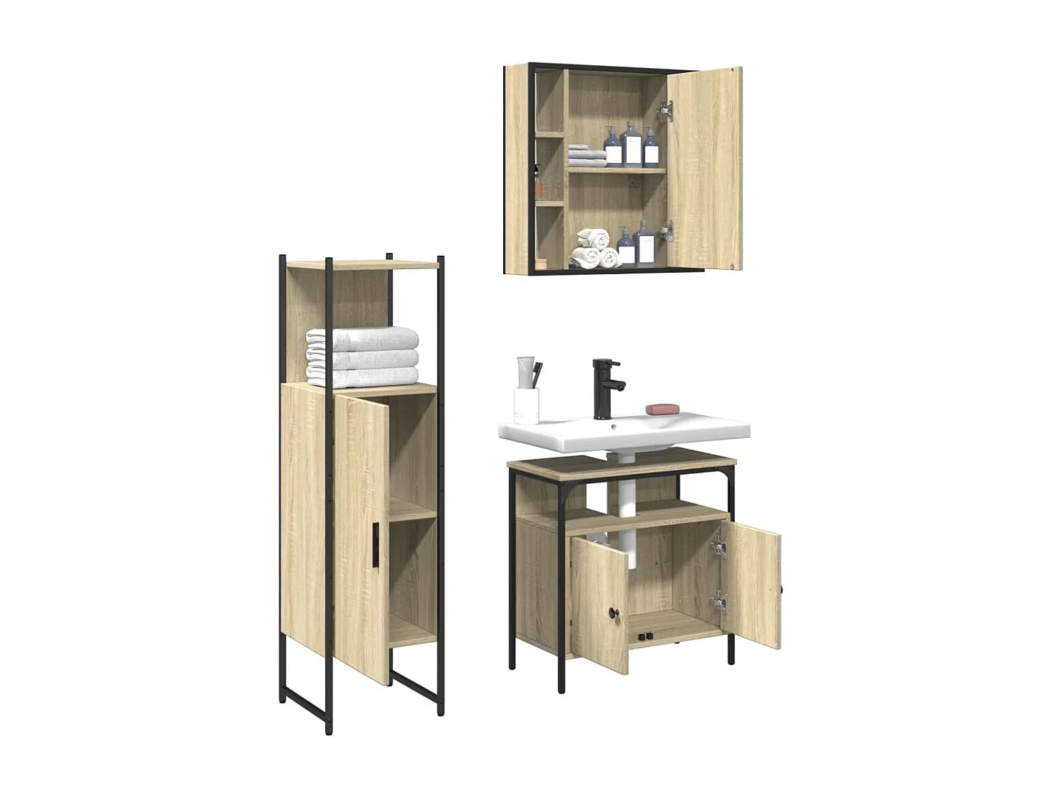 Ensemble d'armoires de salle de bain 3 pcs chêne sonoma