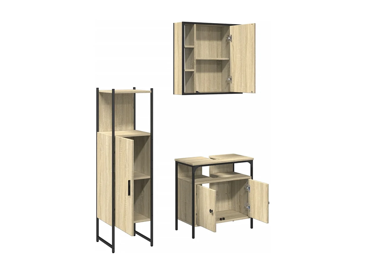 Ensemble d'armoires de salle de bain 3 pcs chêne sonoma