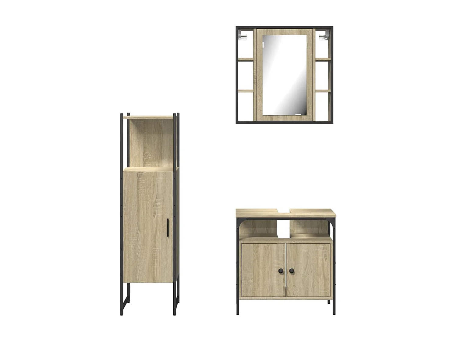 Ensemble d'armoires de salle de bain 3 pcs chêne sonoma