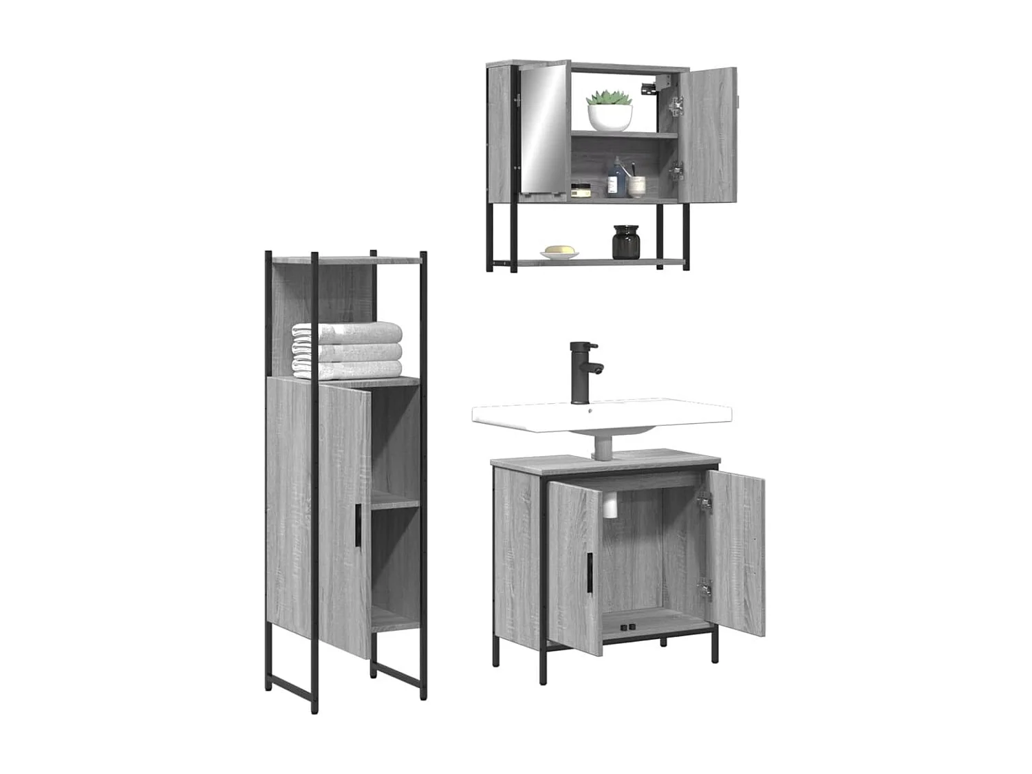 Ensemble de meubles de salle de bain 3 pcs Sonoma gris