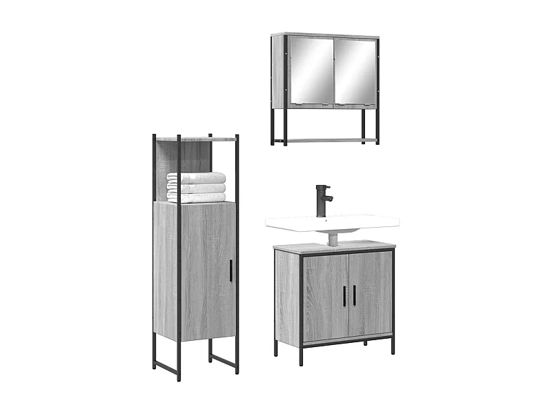 Ensemble de meubles de salle de bain 3 pcs Sonoma gris