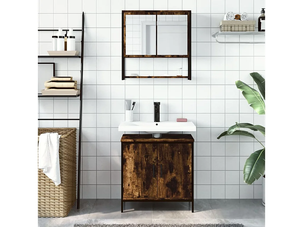 Ensemble de meubles de salle de bain 2 pcs Chêne fumé