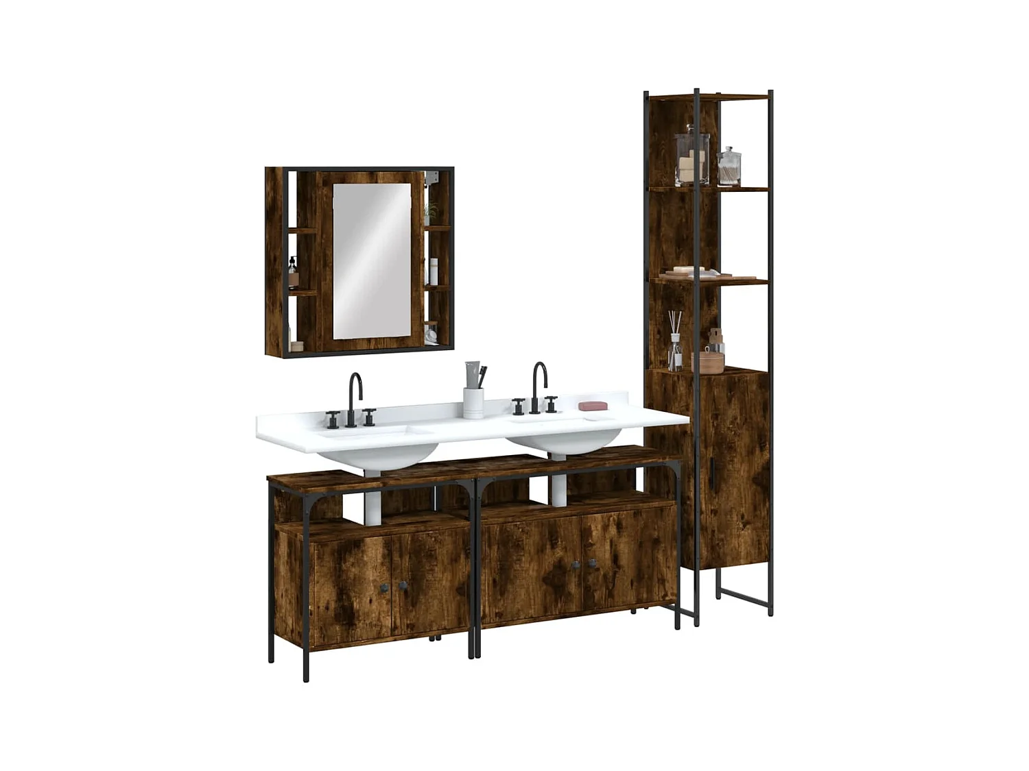 Ensemble d'armoires de salle de bain 4 pcs chêne fumé