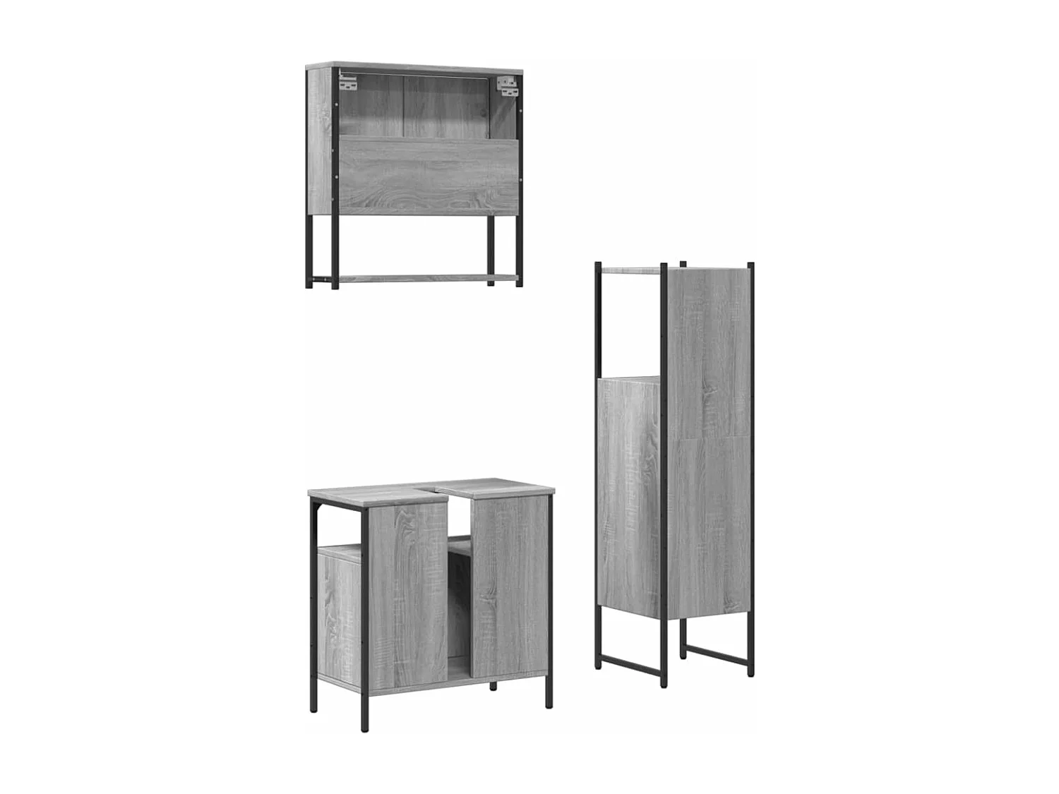 Ensemble de meubles de salle de bain 3 pcs Sonoma gris