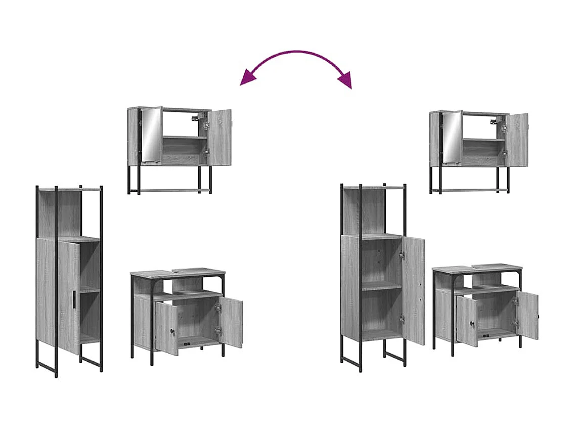 Ensemble de meubles de salle de bain 3 pcs Sonoma gris
