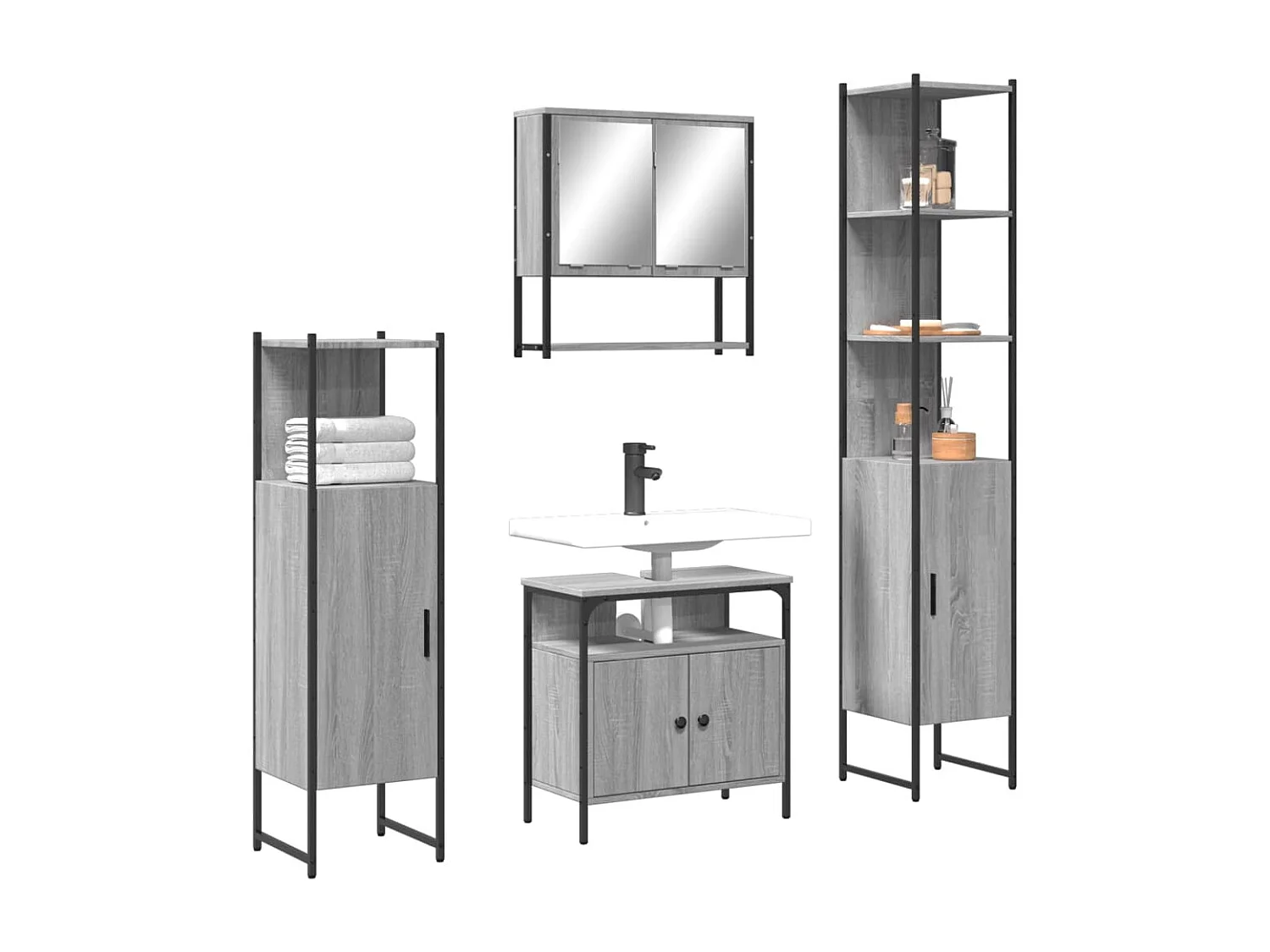 Ensemble de meubles de salle de bain 4 pcs Sonoma gris