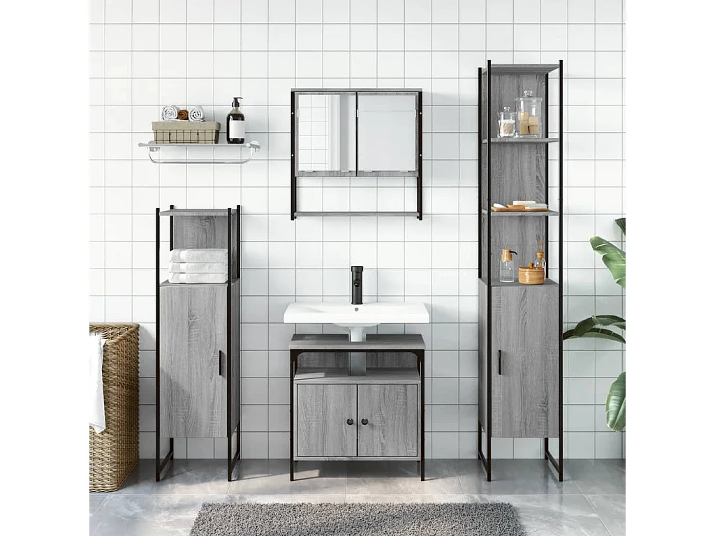 Ensemble de meubles de salle de bain 4 pcs Sonoma gris