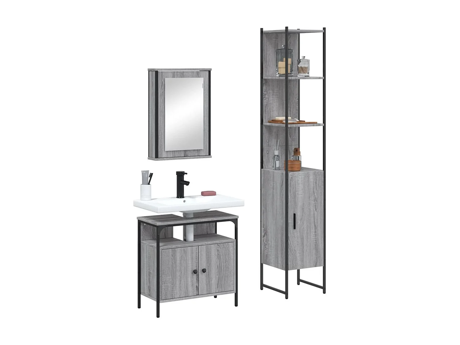 Ensemble de meubles de salle de bain 3 pcs Sonoma gris