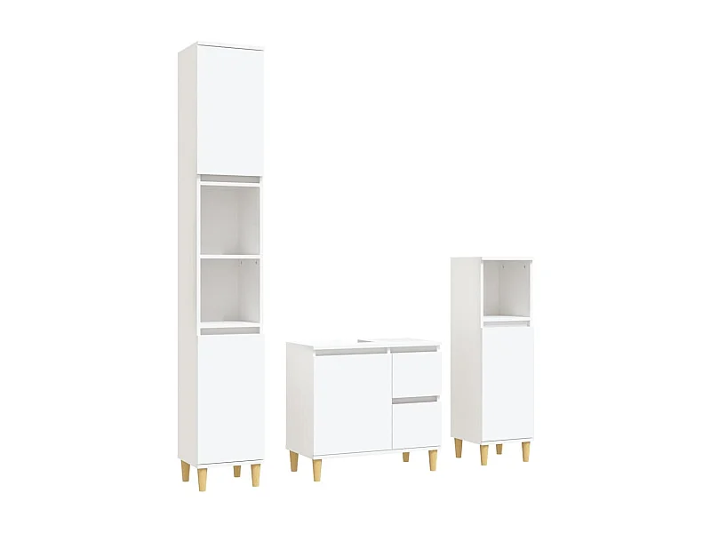 Ensemble d'armoires salle de bain 3 pcs blanc bois d'ingénierie