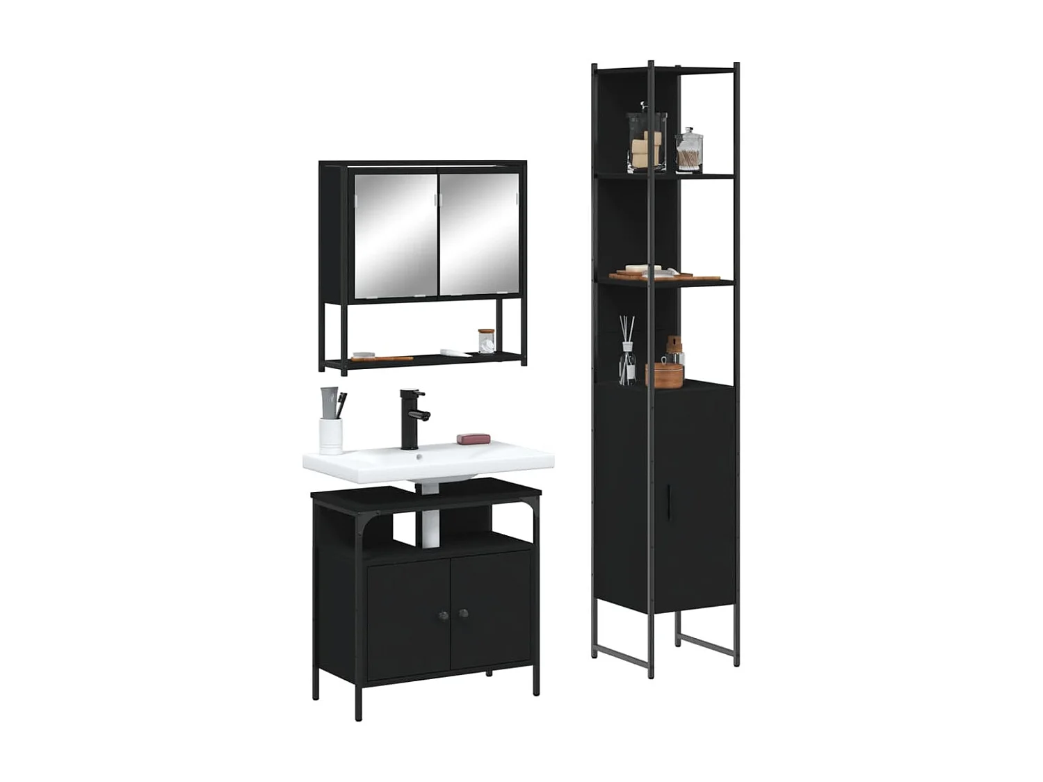 Ensemble de meubles salle de bain 3 pcs noir bois d'ingénierie