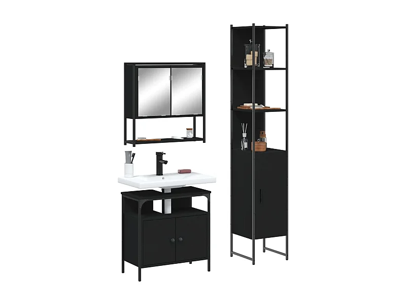 Ensemble de meubles salle de bain 3 pcs noir bois d'ingénierie