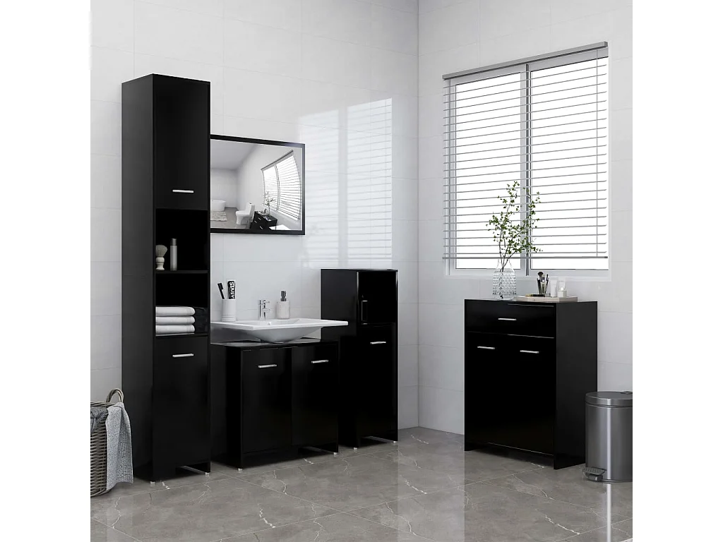 Ensemble de meubles de salle de bain 4 pcs Noir 4