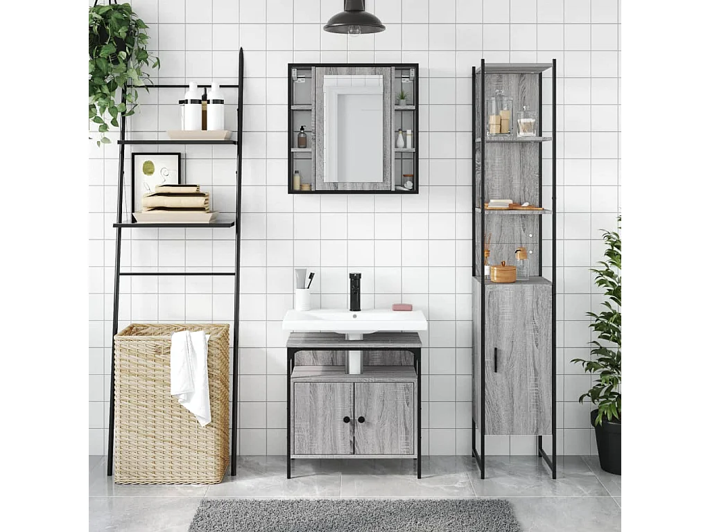 Ensemble d'armoires de salle de bain 3 pcs sonoma gris