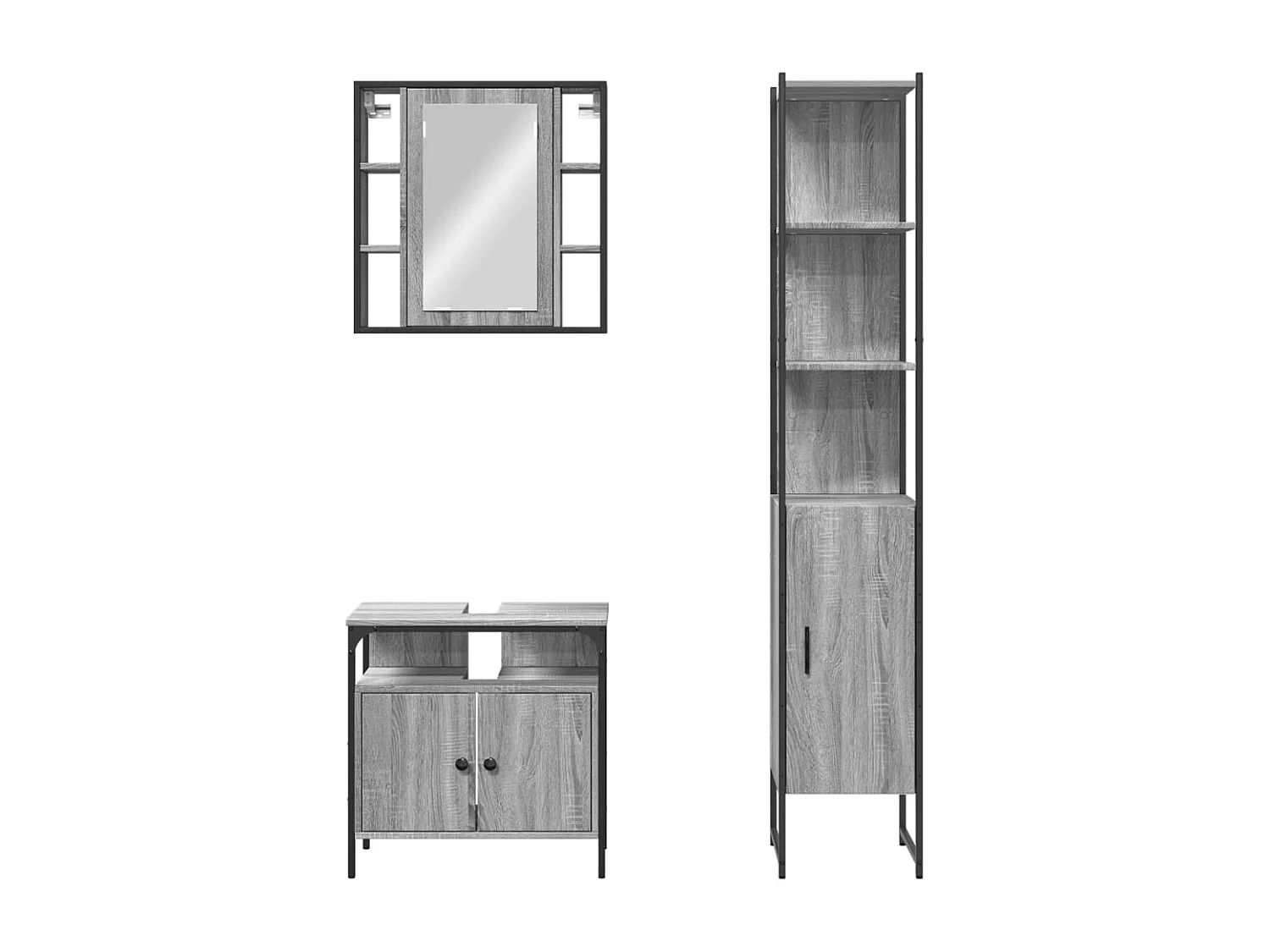 Ensemble d'armoires de salle de bain 3 pcs sonoma gris