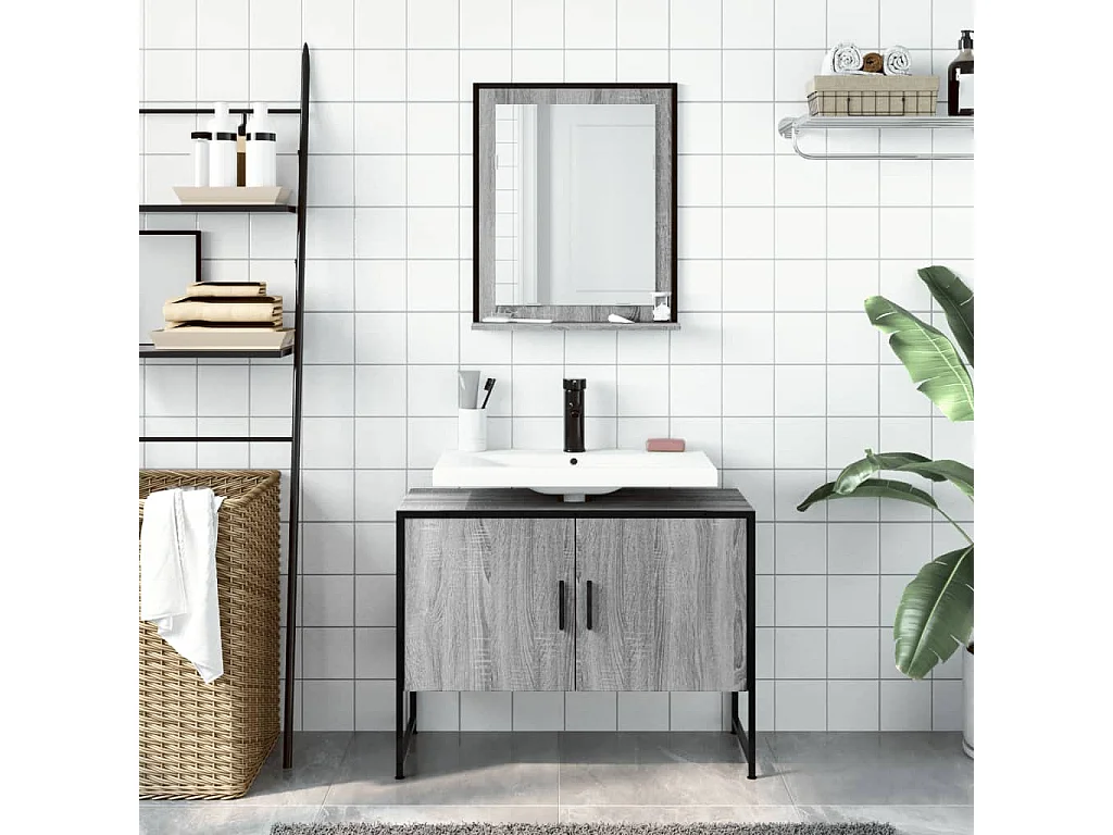 Ensemble d'armoires de salle de bain 2 pcs sonoma gris