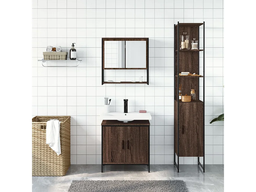 Ensemble de meubles de salle de bain 3 pcs Chêne marron