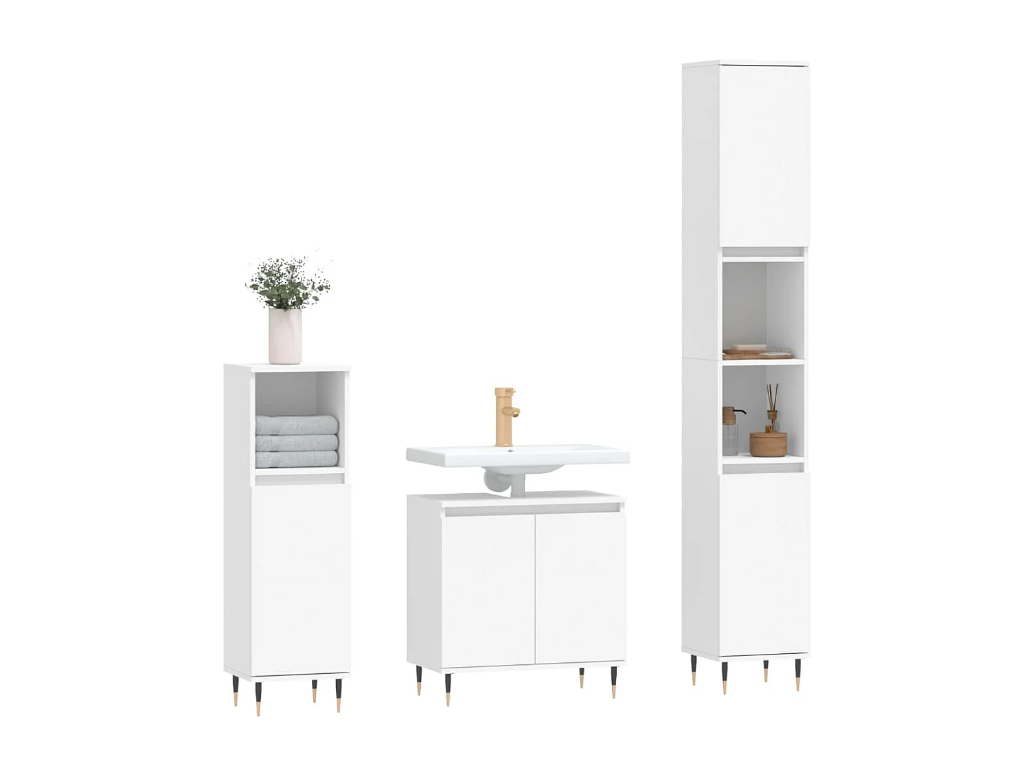Ensemble d'armoires salle de bain 3 pcs blanc bois d'ingénierie
