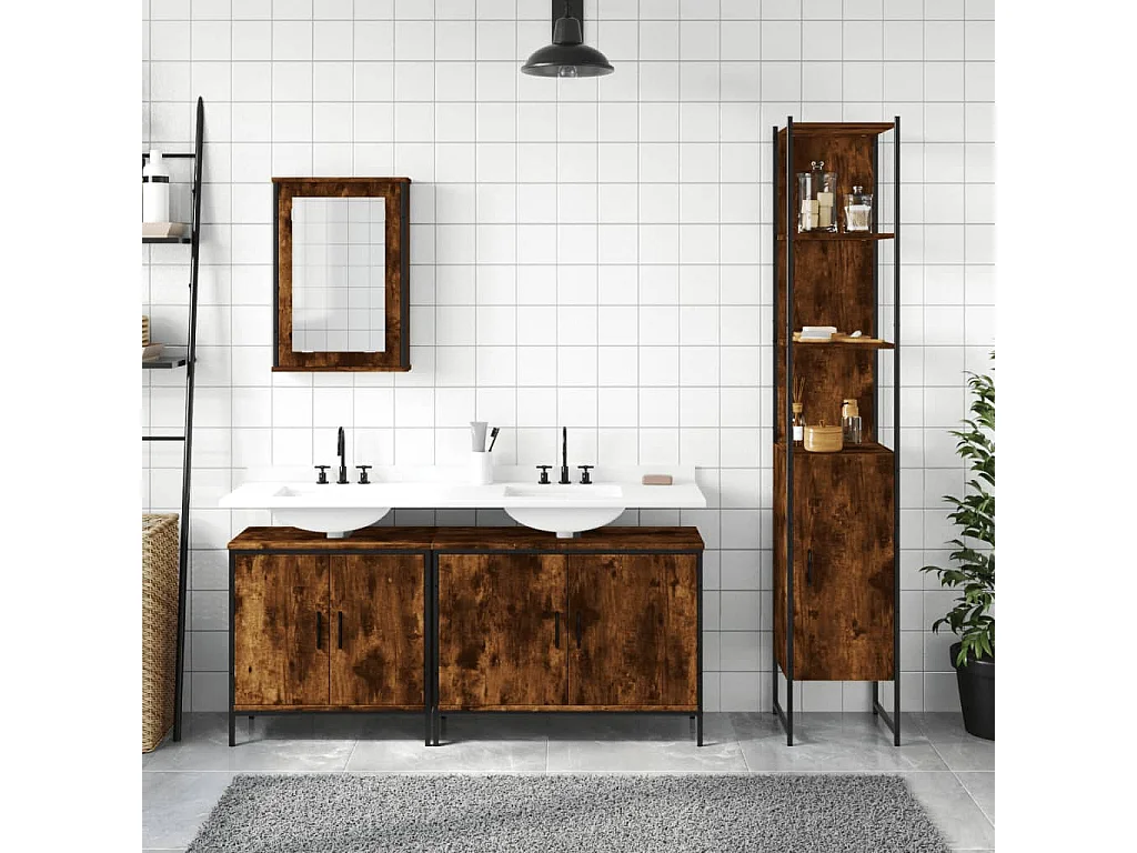 Ensemble de meubles de salle de bain 4 pcs Chêne fumé Bois