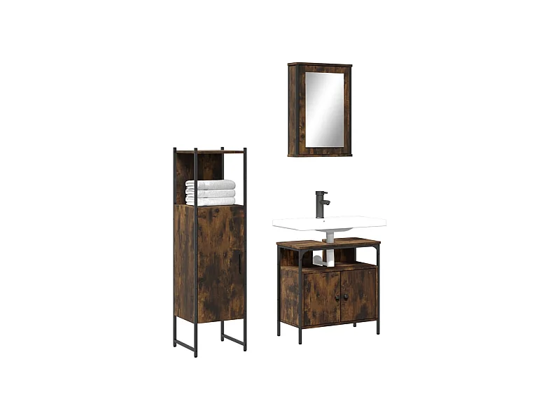 Ensemble de meubles de salle de bain 3 pcs Chêne fumé