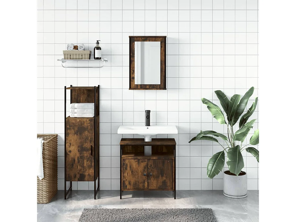 Ensemble de meubles de salle de bain 3 pcs Chêne fumé