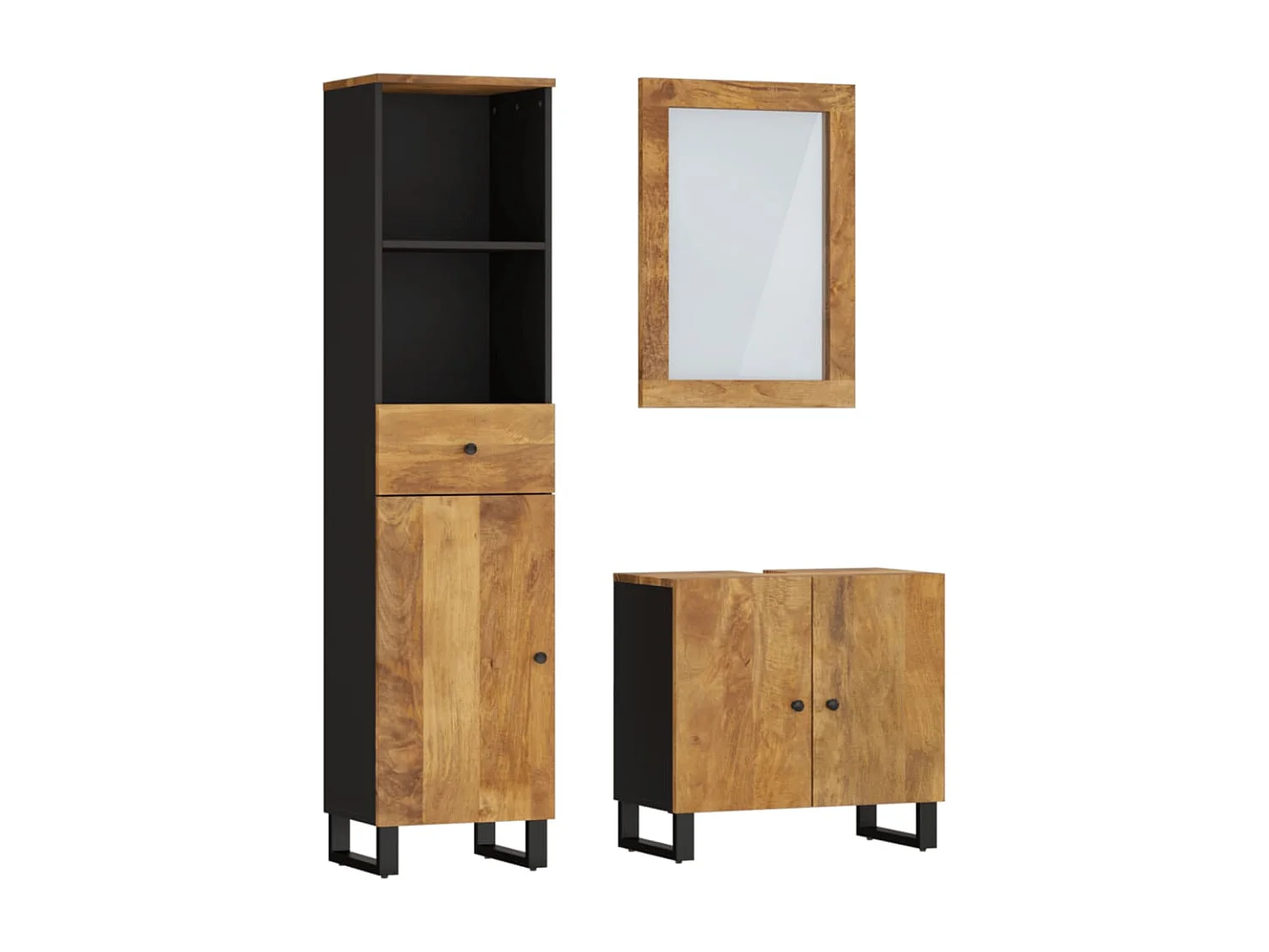 Ensemble de meubles de salle de bain 3 pcs bois manguier massif