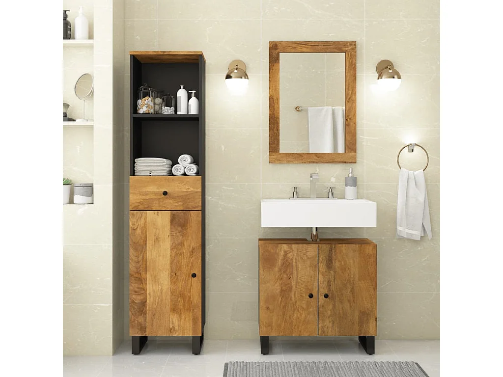 Ensemble de meubles de salle de bain 3 pcs bois manguier massif