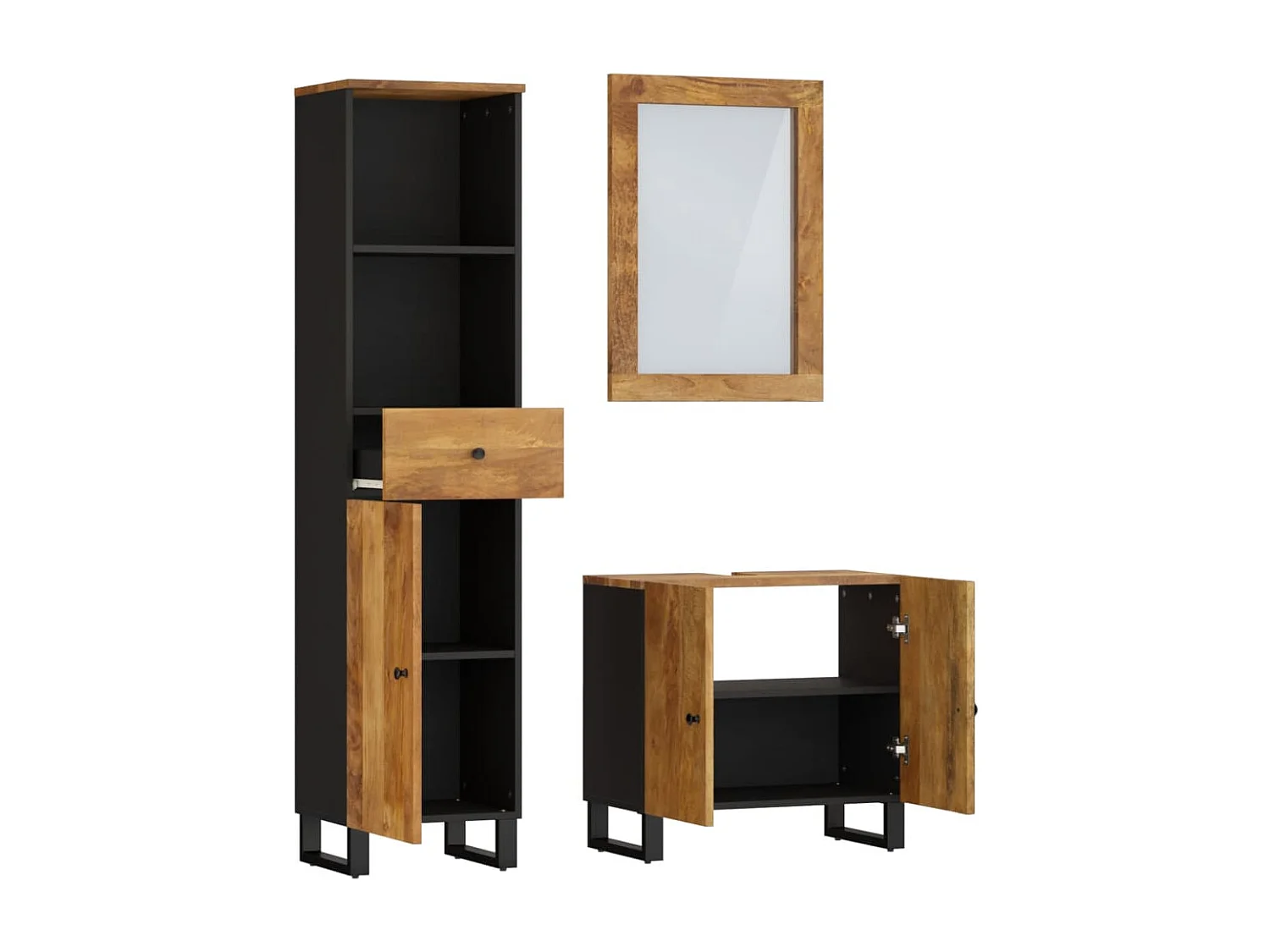 Ensemble de meubles de salle de bain 3 pcs bois manguier massif