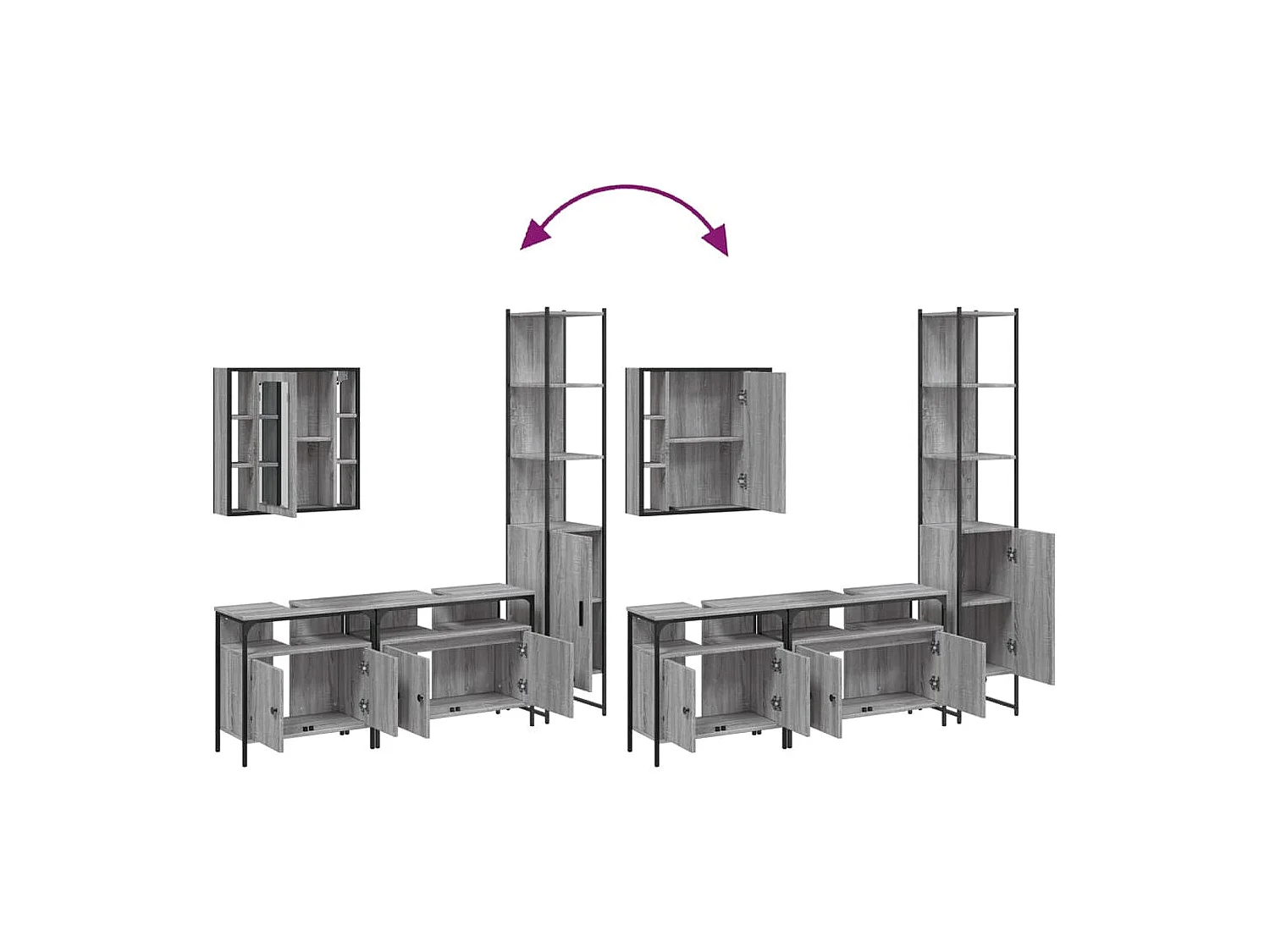 Ensemble d'armoires de salle de bain 4 pcs sonoma gris