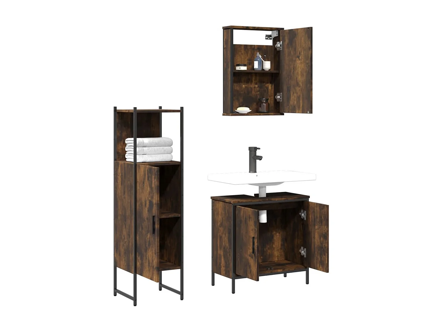 Ensemble de meubles de salle de bain 3 pcs Chêne fumé