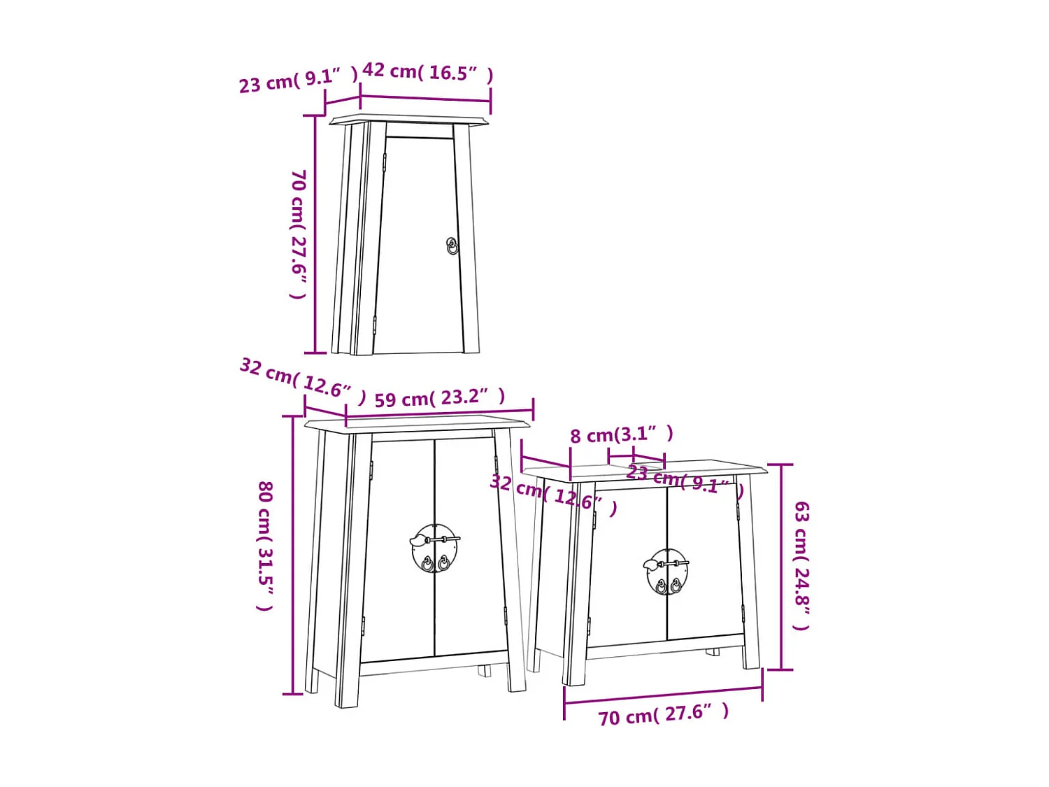 Ensemble de meubles de salle de bain 3 pcs bois de pin massif
