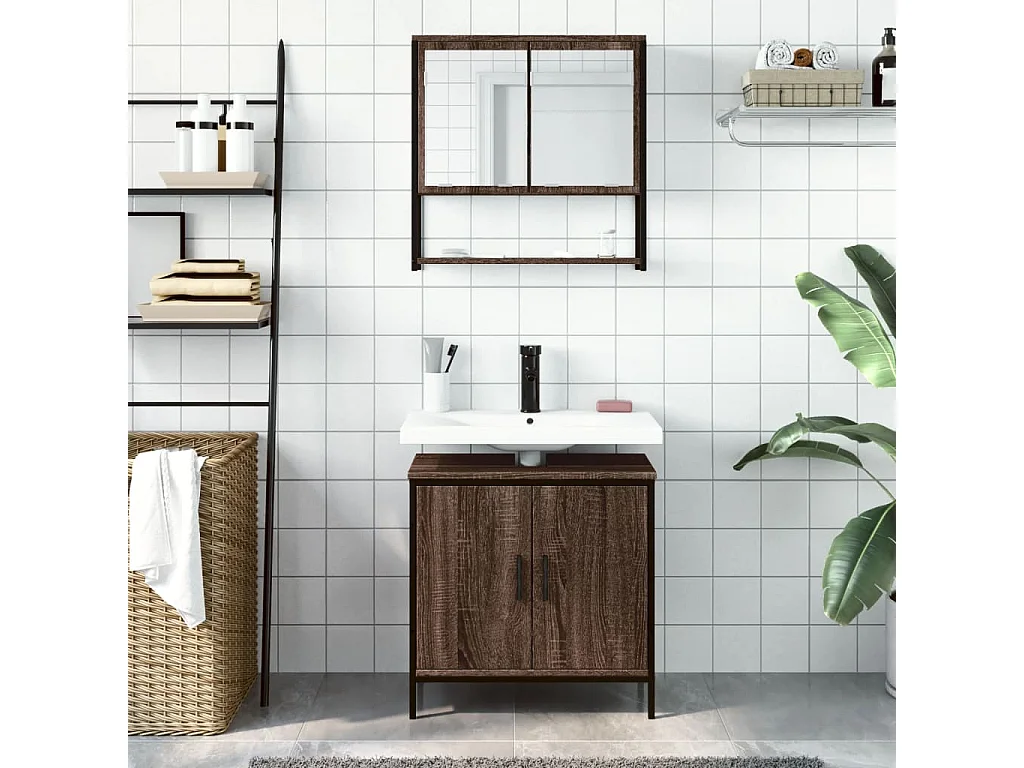 Ensemble de meubles de salle de bain 2 pcs Chêne marron