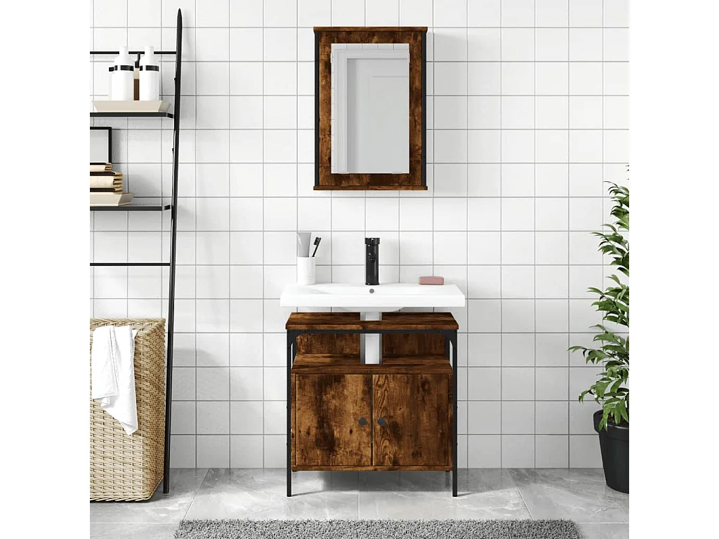 Ensemble de meubles de salle de bain 2 pcs Chêne fumé