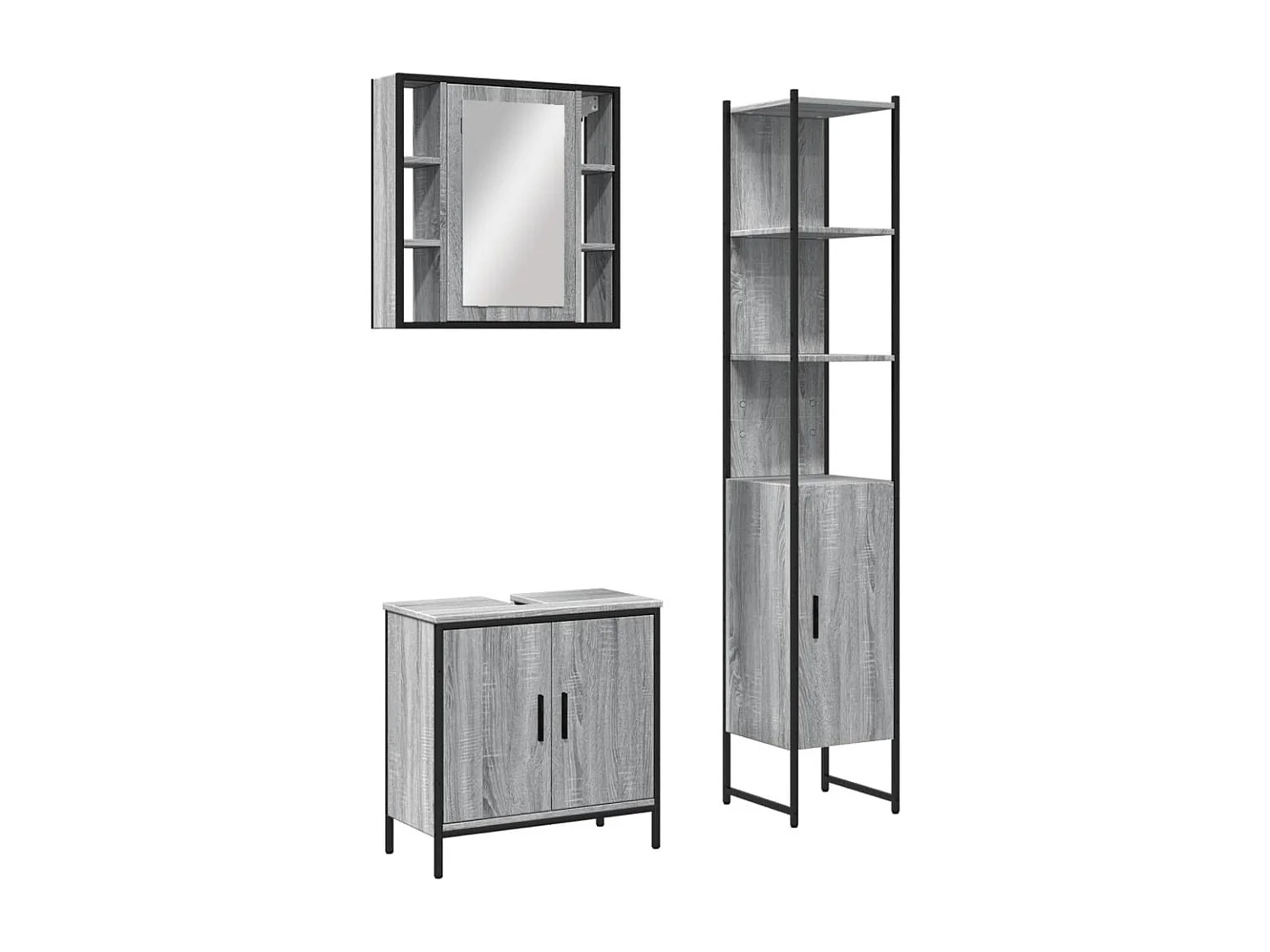 Ensemble d'armoires de salle de bain 3 pcs sonoma gris