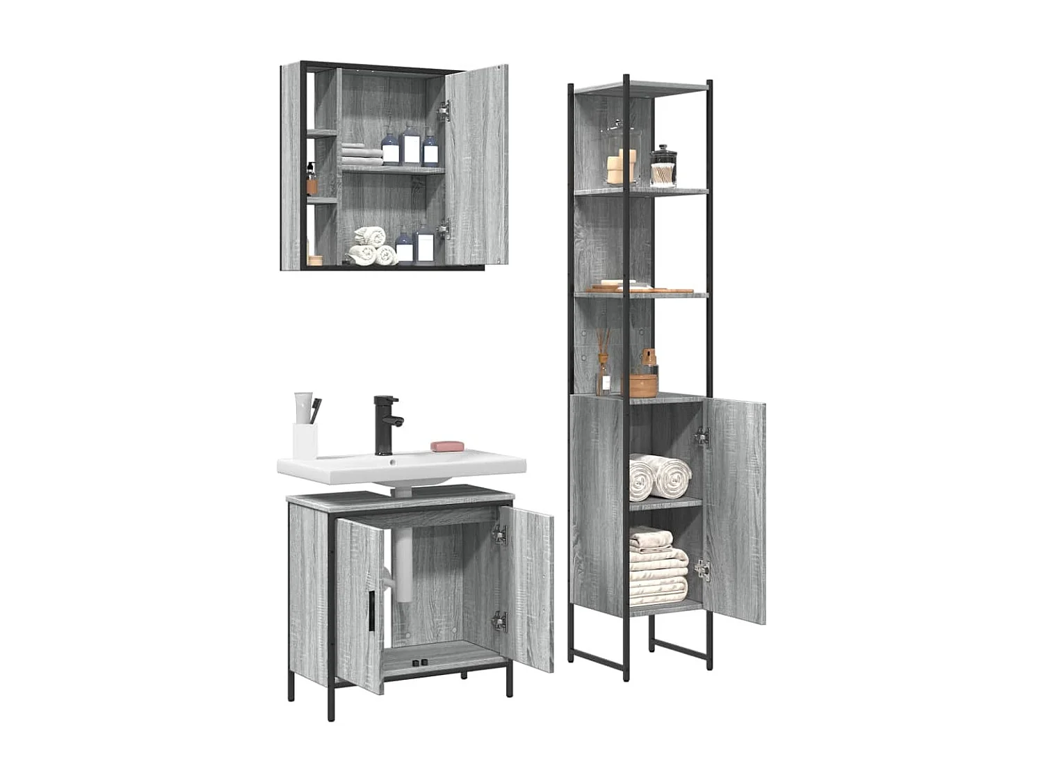 Ensemble d'armoires de salle de bain 3 pcs sonoma gris