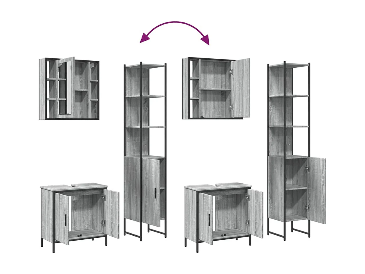Ensemble d'armoires de salle de bain 3 pcs sonoma gris