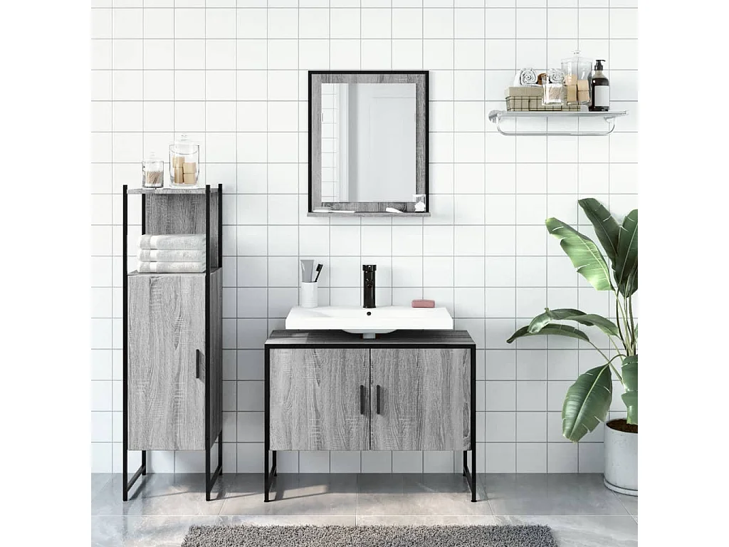 Ensemble d'armoires de salle de bain 3 pcs sonoma gris