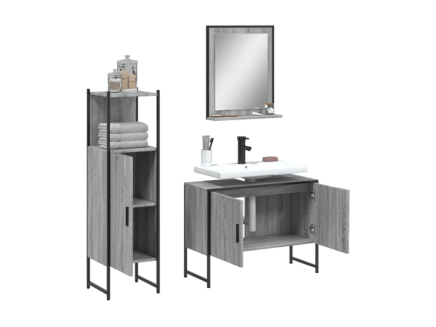 Ensemble d'armoires de salle de bain 3 pcs sonoma gris