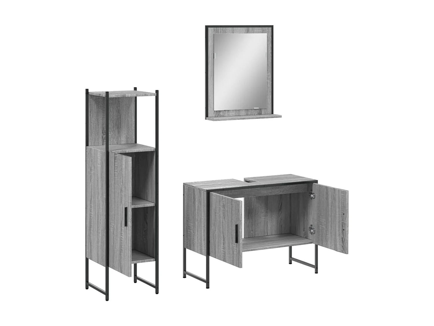 Ensemble d'armoires de salle de bain 3 pcs sonoma gris
