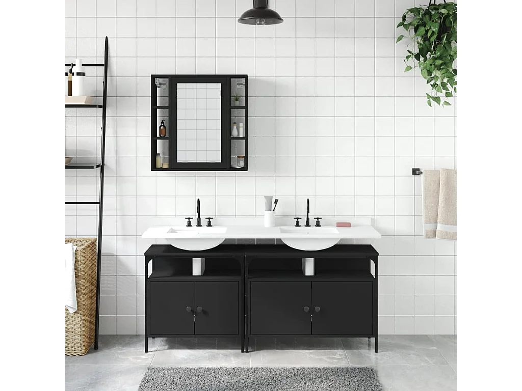 Ensemble d'armoires salle de bain 3 pcs noir bois d'ingénierie