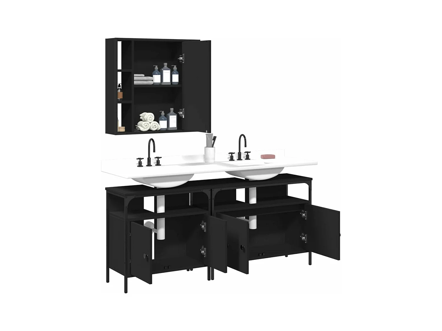 Ensemble d'armoires salle de bain 3 pcs noir bois d'ingénierie