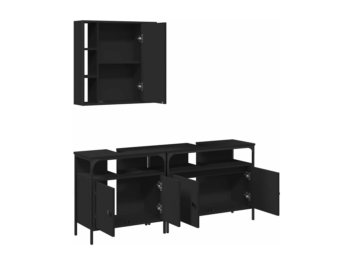 Ensemble d'armoires salle de bain 3 pcs noir bois d'ingénierie