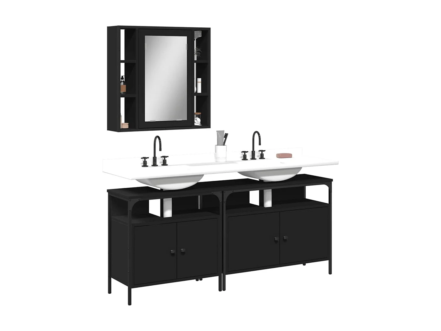 Ensemble d'armoires salle de bain 3 pcs noir bois d'ingénierie