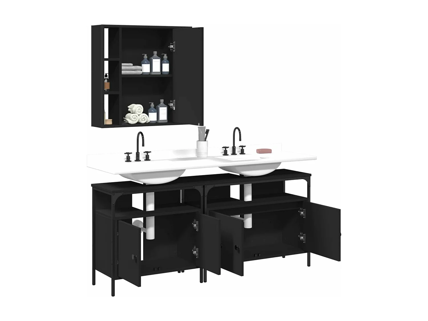 Ensemble d'armoires salle de bain 3 pcs noir bois d'ingénierie