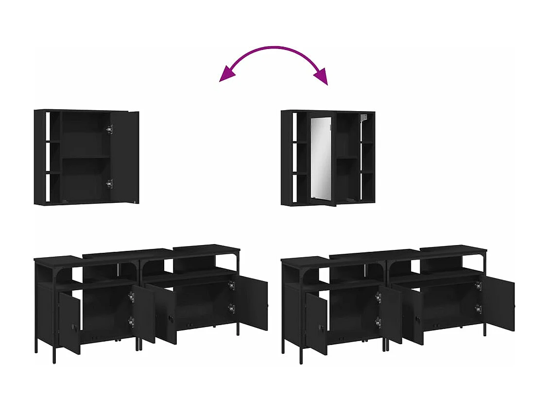 Ensemble d'armoires salle de bain 3 pcs noir bois d'ingénierie