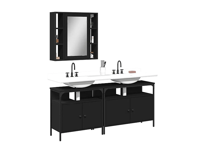 Ensemble d'armoires salle de bain 3 pcs noir bois d'ingénierie