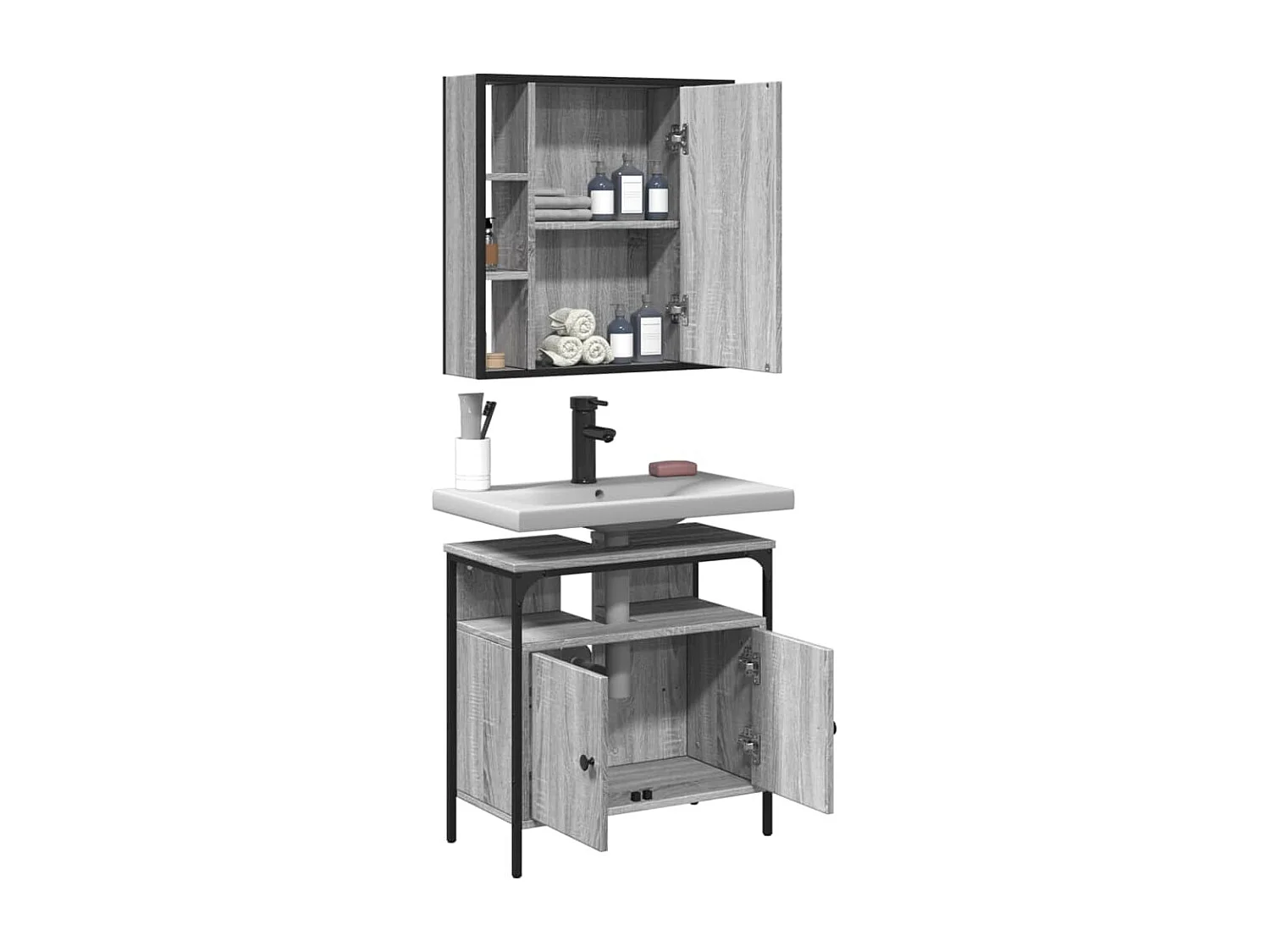 Ensemble de meubles de salle de bain 2 pcs Sonoma gris